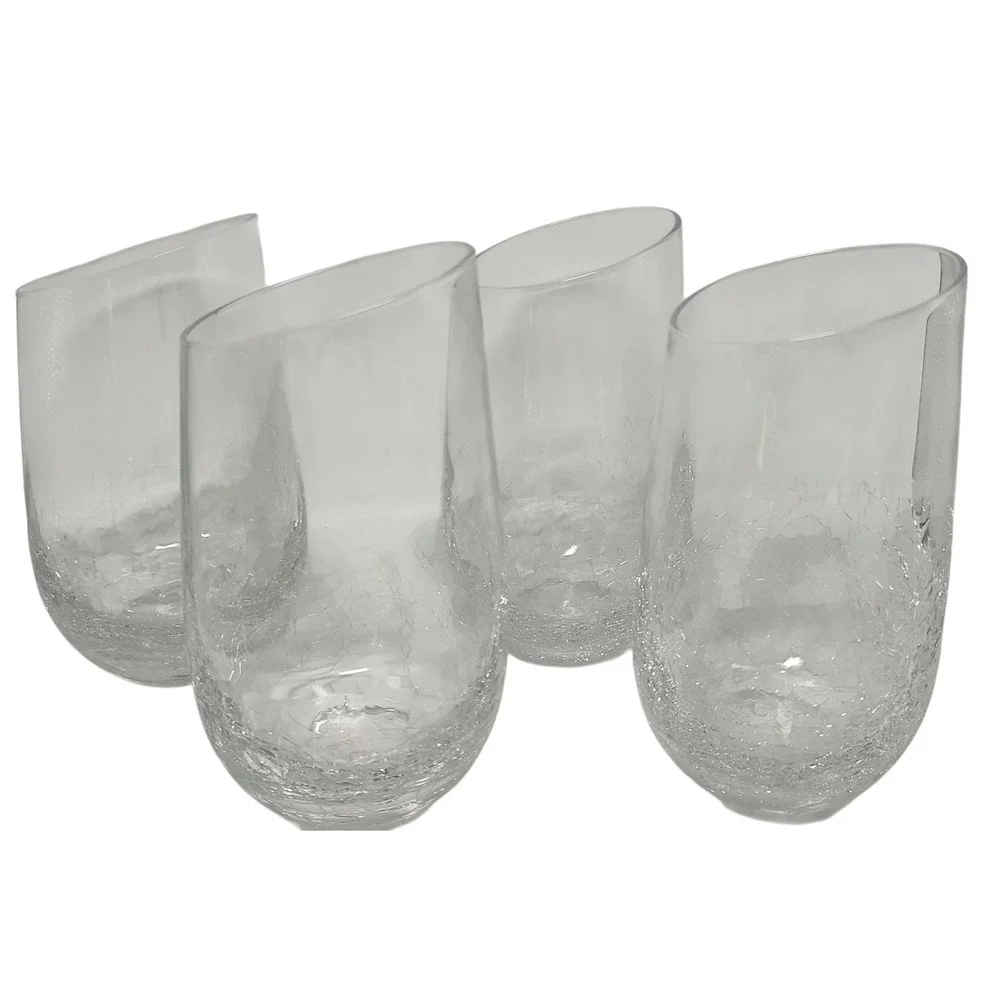 Pier‎ 1 Crackle Glass Tumblers Angled Slant Rim Highball Six Inches Set of Four